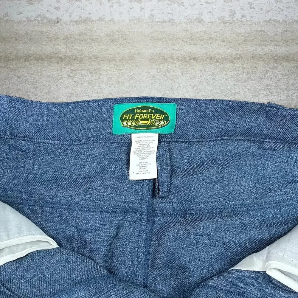 Vintage 90s Habands Dress Pants 34x30 Baggy Slate Blue Flat Front Essential